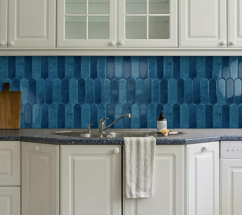 Tiwoos Blue Backsplash Tile Peel and Stick 12"x12" for Kitchen Bathroom Self Adhesive Wall Tiles (10-Sheet,Navy) - Image 4